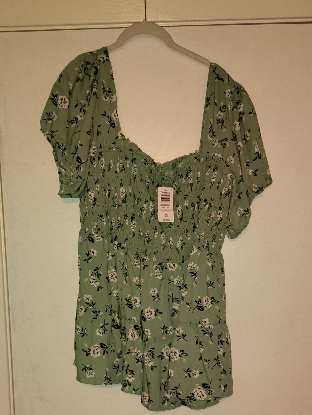 Torrid Sage Green Floral Smocked Blouse
